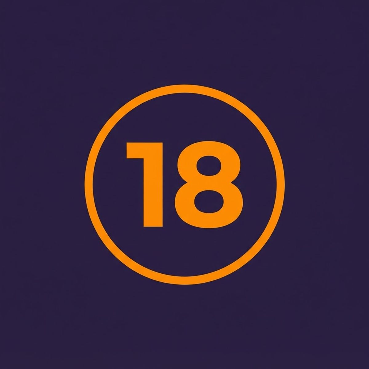 Badge rond 18 orange sur fond violet sombre
