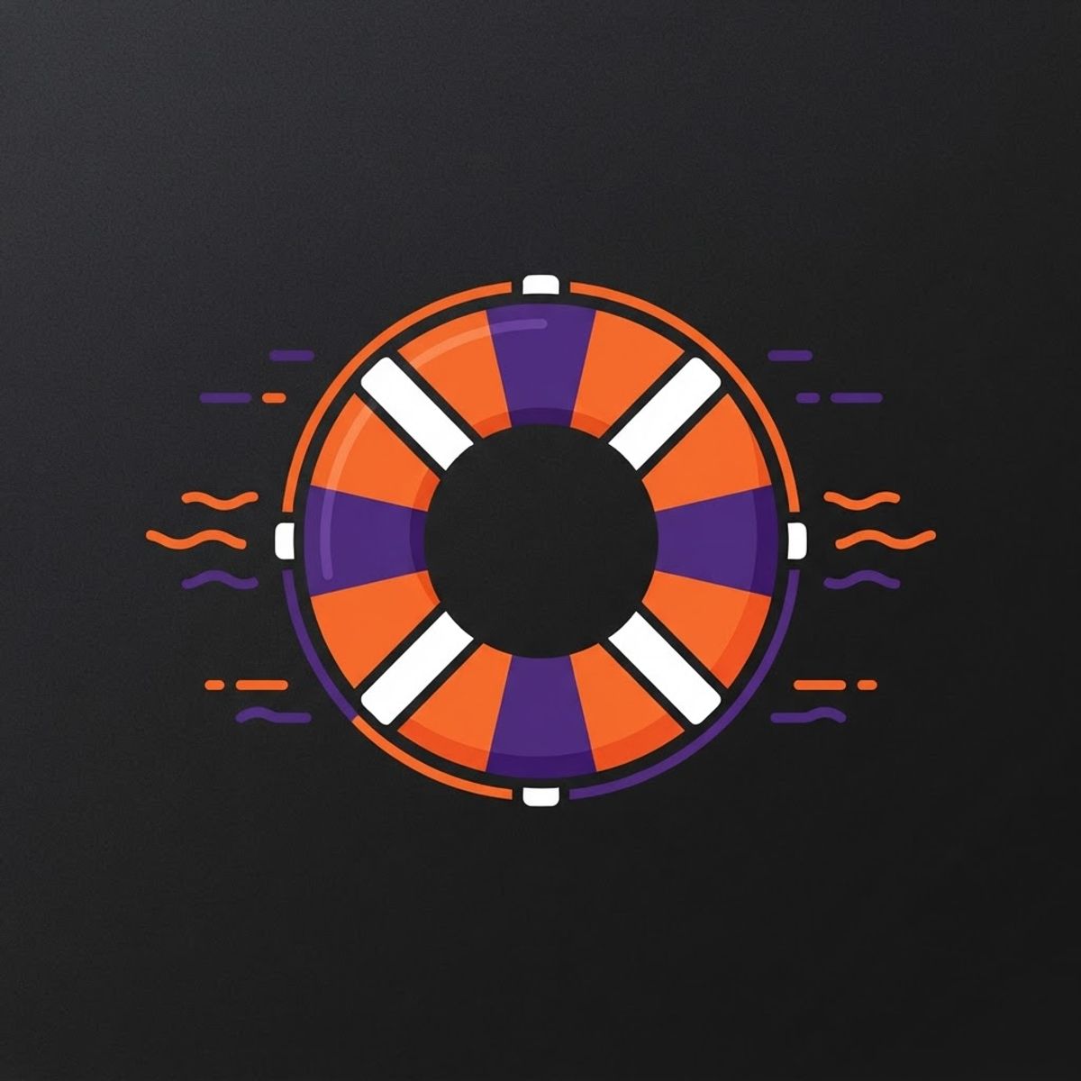 Bouée de sauvetage plate orange et violette sur fond sombre
